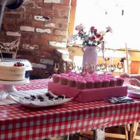 Red & White checkered disposable tablecloths - Picture 2 of 12